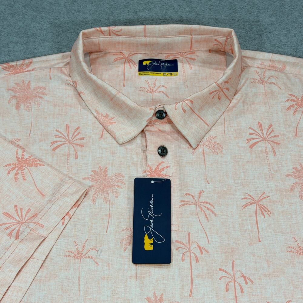 Jack Nicklaus Golf Polo Shirt Mens XXL Peaches N Cream Palm Tree Stretch NWT